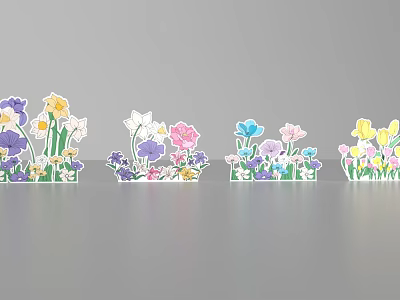 Colorful Flower Paper Cut Decorations Photo Check-in Spot With Vibrant Blooms 3d model