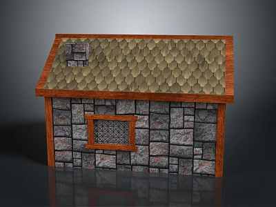 Cartoon Style Small House with Stone Walls Wooden Tile Roof and Small Window 3d model