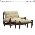 Comfortable Modern Lounge Chair With Wooden Frame Beige Cushion And Ottoman