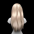Game Film Female Character with Long Blond Curly Hair Reaching Chest on Black Background