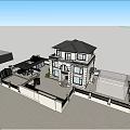 Detached Villa With White Exterior Black Roof Wrought Iron Gate Surrounded By Trees