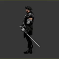 Mechanical Pirate Game Movie Character in Black Outfit with Hat and Sword