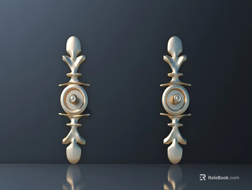 Decorative Gold Furniture Handles With Ornate Floral Patterns And Circular Motifs 3d model 