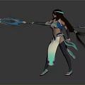 Fantasy 3D Female Character With Blue And White Outfit Twin Ponytails And Decorative Weapon