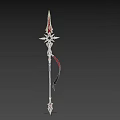 Ornate Spear with Red Gold Star Shaped Accents Colorful Ribbon and Green Shaft Design