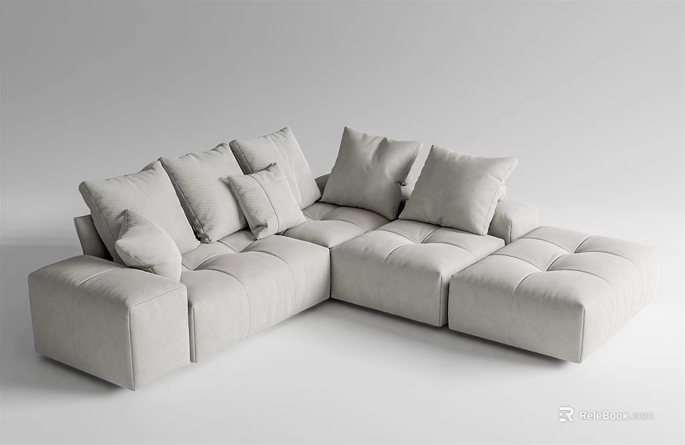 Gray L shaped Sectional Sofa With Plush Cushions Modern Comfortable Design 3d model