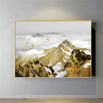 Modern landscape painting gold and silver commercial space abstract water decorative painting 3d model