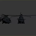 Two Modern Blue Helicopters With Detailed Rotor Blades And Cockpit Structure