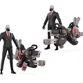 Game Movie Characters In Black Suit With Red Tie Masked Holding Large Mechanical Weapon