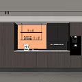 Modern Kitchen Sideboard With Wooden Tones Black Doors And Open Shelves