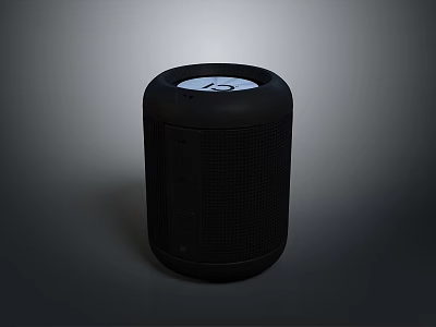 Black Cylindrical Computer Device With Mesh Surface And Top Circular Panel Design 3d model