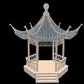 Elegant Traditional Chinese Garden Ornament With Blue Roof Upturned Eaves And White Railings