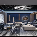 Modern Home Theater with Starry Sky Ceiling Large Screen and Comfortable Sofa 3d model