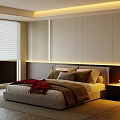 Modern Bedroom Interior With King Bed Pillows Red Blanket Nightstand And Herringbone Rug