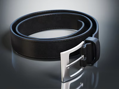 Black Leather Belt With Sleek Metal Buckle And Smooth Surface Design 3d model