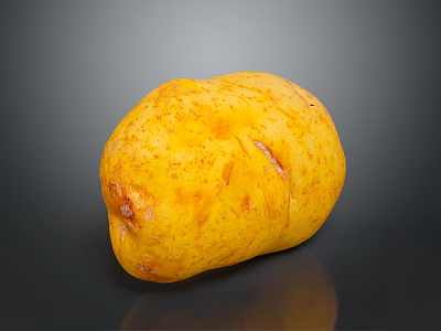 Fresh Yellow Potato With Spotted Surface On Black Background With Reflection 3d model