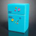 Blue Two Door Refrigerator With Colorful Magnet Decorations In Modern Home Design
