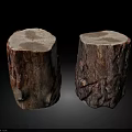 Two Rustic Stone Wood Stumps With Natural Bark Texture And Smooth Cross Sections