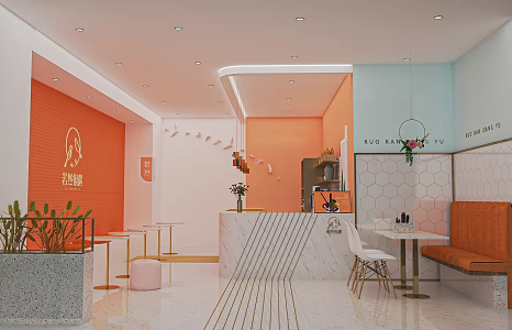 Modern Milk Tea Shop Beverage Shop Dessert Shop Bar Counter Cashier Console Leisure Tables and Chairs Back Kitchen Equipment 3d model