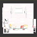 Kids Playroom Setup with Red Brick Wall Green Cabinet Orange Sofa Coffee Table and Guitar