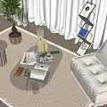 Modern Single Sofa Lazy Sofa Coffee Table Wood Floor Curtain Gauze Curtain 3d model