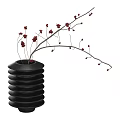Unique Black Ceramic Vases With Layered Structure And Red Berries Branches