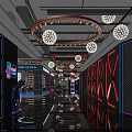 Modern Stylish Bar Interior With Neon Decor Ceiling Lights And Reflective Floor 3d model