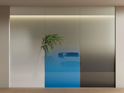 Modern Frosted Glass Partition With Integrated Lighting And Indoor Plant 3d model
