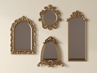 French Retro Makeup Mirror Wall Hanging Carved Mirror Dressing Mirror Porch Fireplace Decorative Mirror 3d model