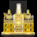 Commercial Beer Display Rack With LED Lighting Yellow Packaging And Bottle Arrangement