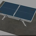 Blue Top Ping Pong Table With Sturdy White Frame Net And Rackets 3d model