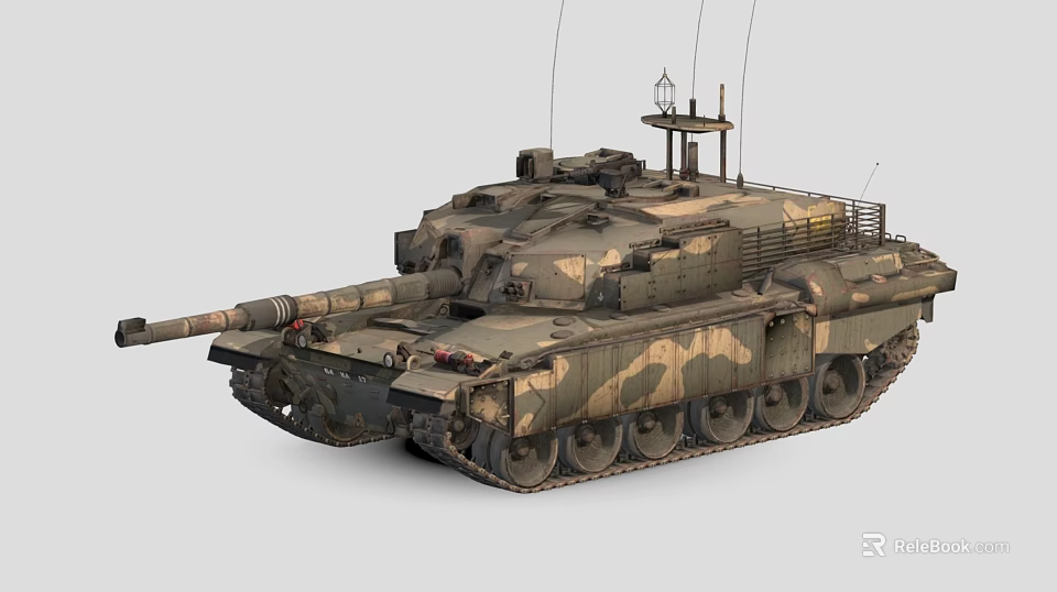 Detailed Military Main Battle Tank With Camouflage Armor Turret Antenna And Long Barrel 3d model 