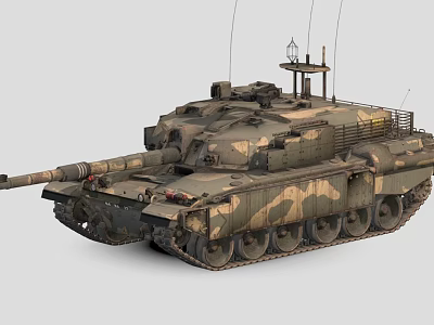 Detailed Military Main Battle Tank With Camouflage Armor Turret Antenna And Long Barrel 3d model