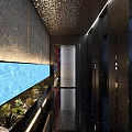 Luxurious Modern Club Lobby With Lounge Area Water Fountain And Marble Flooring