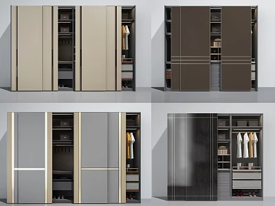 Modern Wardrobe Designs In Various Colors With Storage Compartments And Hanging Areas 3d model