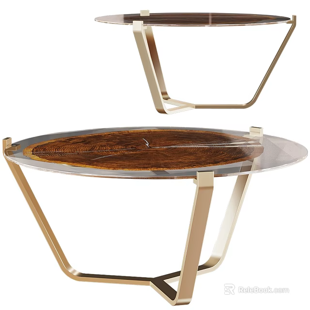 Modern Coffee Table With Wooden Top And Gold Metal Geometric Legs Design 3d model 