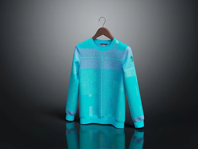 Casual Blue Round Neck Long Sleeve Sweater With Geometric Patchwork On Hanger 3d model