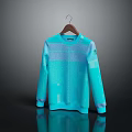 Casual Blue Round Neck Long Sleeve Sweater With Geometric Patchwork On Hanger 3d model