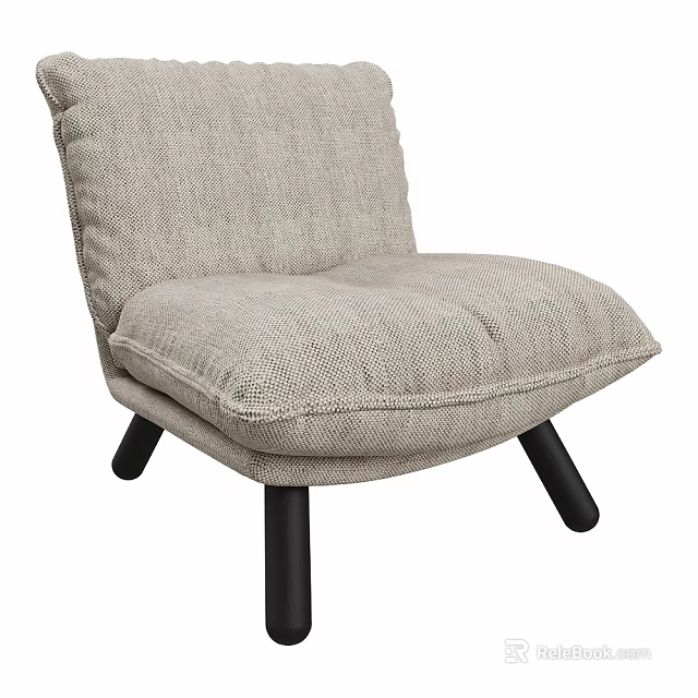Comfortable Light Gray Upholstered Lounge Chair Featuring Plush Cushion And Black Legs 3d model 