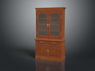 Classic Wooden Wardrobe with Glass Doors Drawer and Lower Cabinet Storage Design 3d model