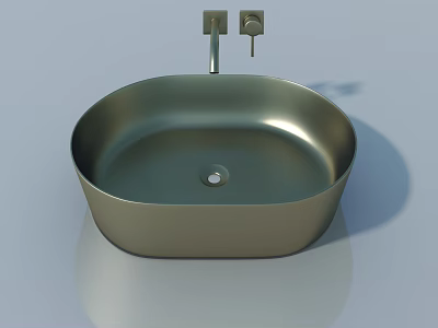 Modern Silver Bathroom Sink 3D Model With Faucet And Two Handles 3d model
