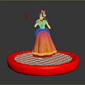 Elegant Game Movie Character In Yellow Dress With Crown Holding Torch On Red Checkerboard Platform