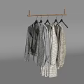 Clothes Hanging On Wooden Hanger With Different Textures And Colors 3d model
