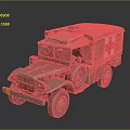 Olive Green Military Ambulance Model With Red Cross Symbol And Canvas Top