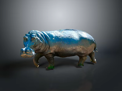 Shiny Blue Green Hippo Sculpture With Metallic Texture On Dark Background 3d model