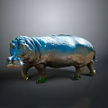 Shiny Blue Green Hippo Sculpture With Metallic Texture On Dark Background