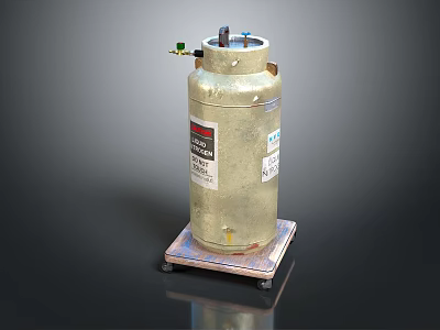 Metal LPG Cylinder On Small Platform With Valves And Safety Labels 3d model