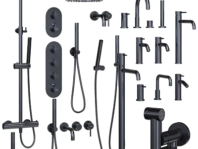 Modern Black Bathroom Faucets With Shower Heads And Control Panels 3d model