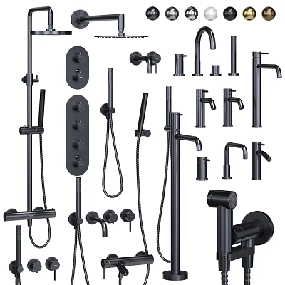 Modern Black Bathroom Faucets With Shower Heads And Control Panels 3d model