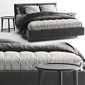Modern Double Bed With Soft Gray Bedding And Wooden Side Tables 3d model